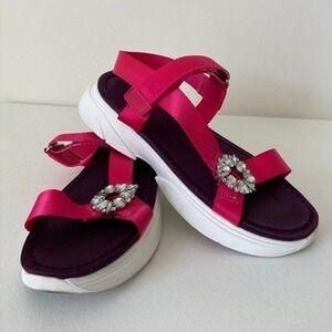 H&M women's platform purple pink jeweled hook and loop sandals shoes size 9.5